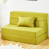 Cushion Back Armless Green King Size Fabric Futon Sofa Bed Image - 5