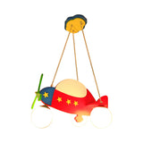 Cute Airplane Ball Wood Kids Room Red Small Chandelier Image - 3