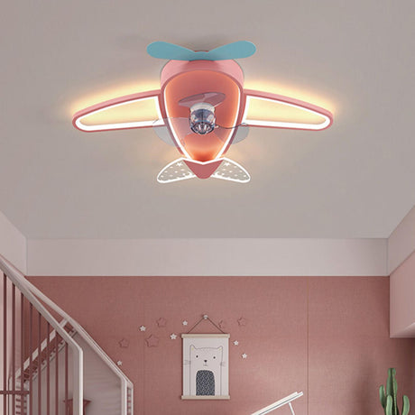 Cute Airplane Kids Room Remote Ceiling Fan with Light Image - 1