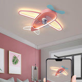 Cute Airplane Kids Room Remote Ceiling Fan with Light Image - 14