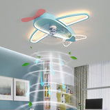 Cute Airplane Kids Room Remote Ceiling Fan with Light Image - 3