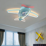 Cute Airplane Kids Room Remote Ceiling Fan with Light Image - 4