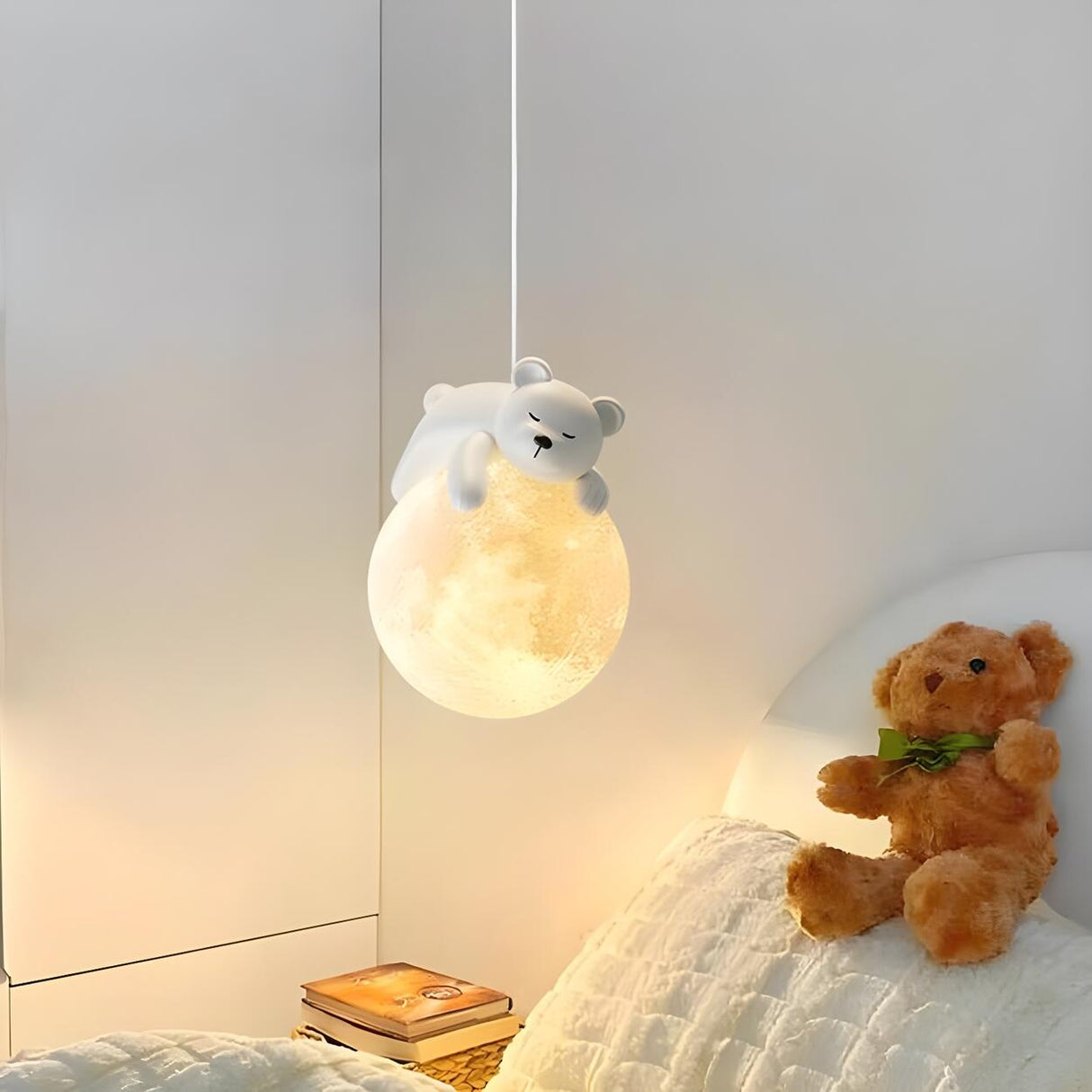 Cute Bear Globe Kids Children Room Pendant Light Image - 1