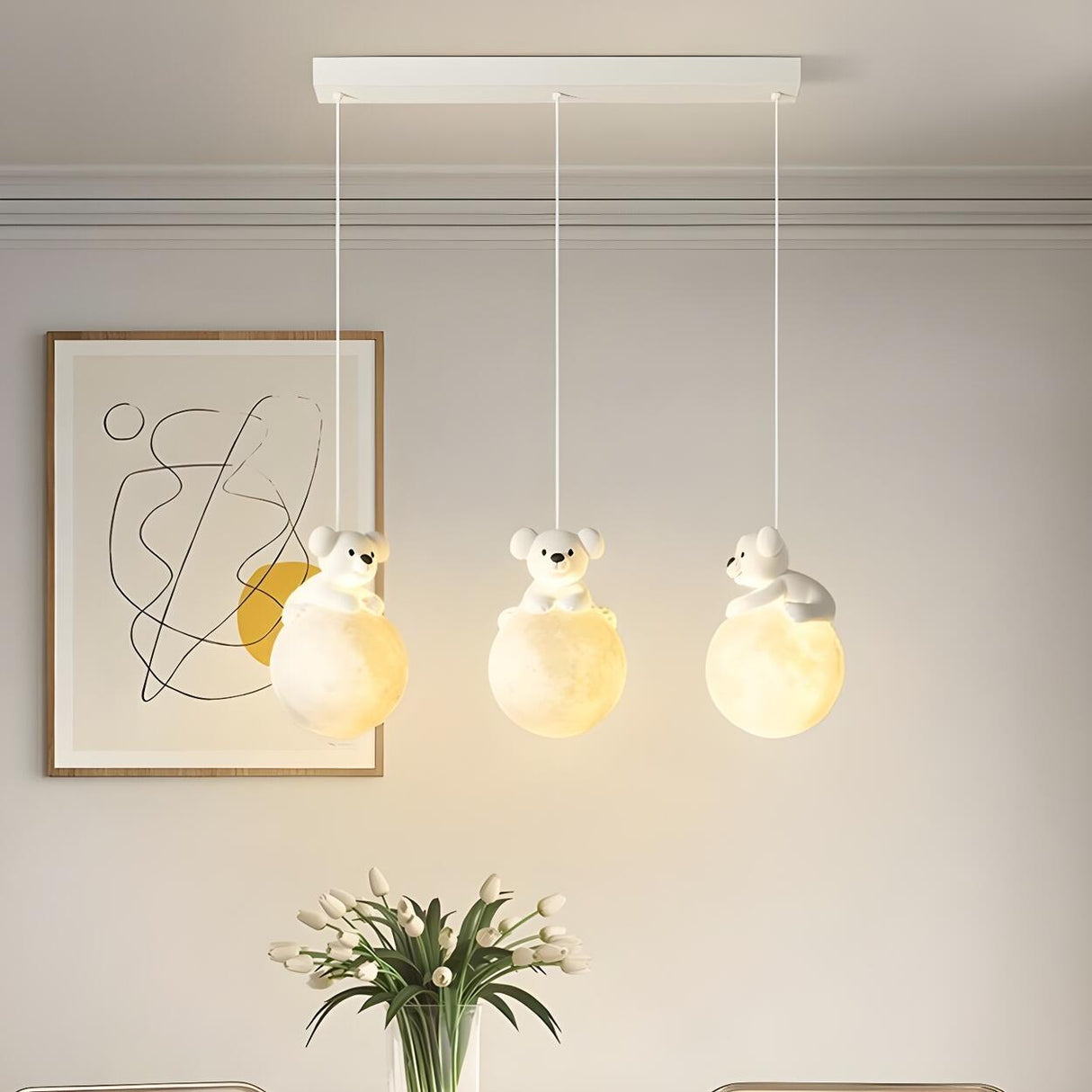 Cute Bear White Acrylic Children Room Pendant Light Image - 1