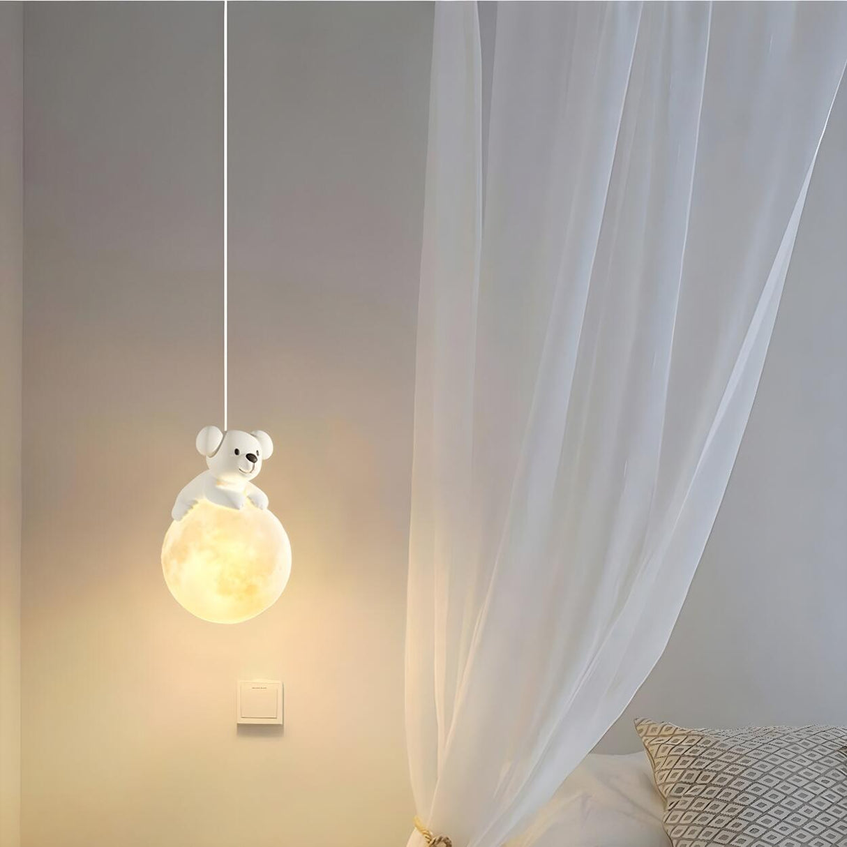 Cute Bear White Acrylic Children Room Pendant Light Image - 12