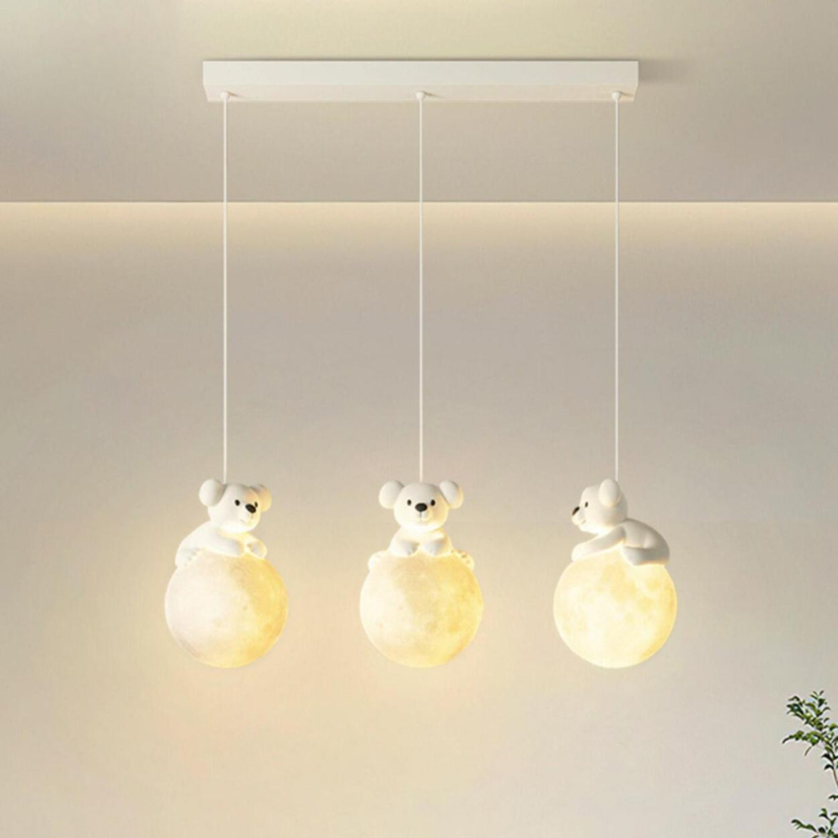 Cute Bear White Acrylic Children Room Pendant Light Image - 6