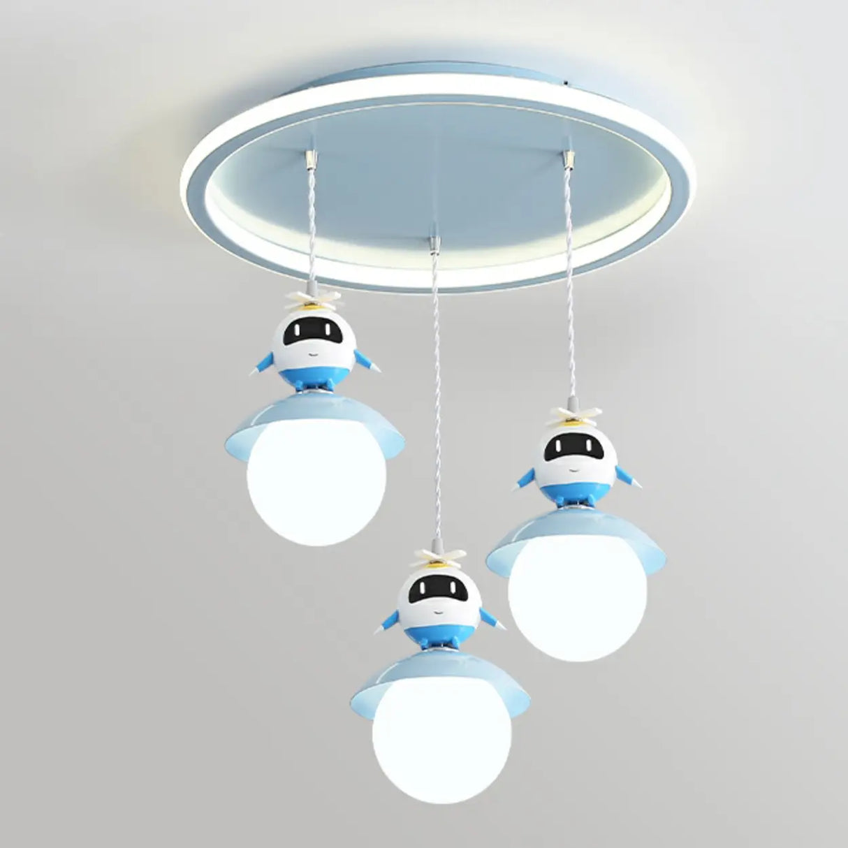 Cute Cartoon Children Room Blue Round Pendant Light Image - 10