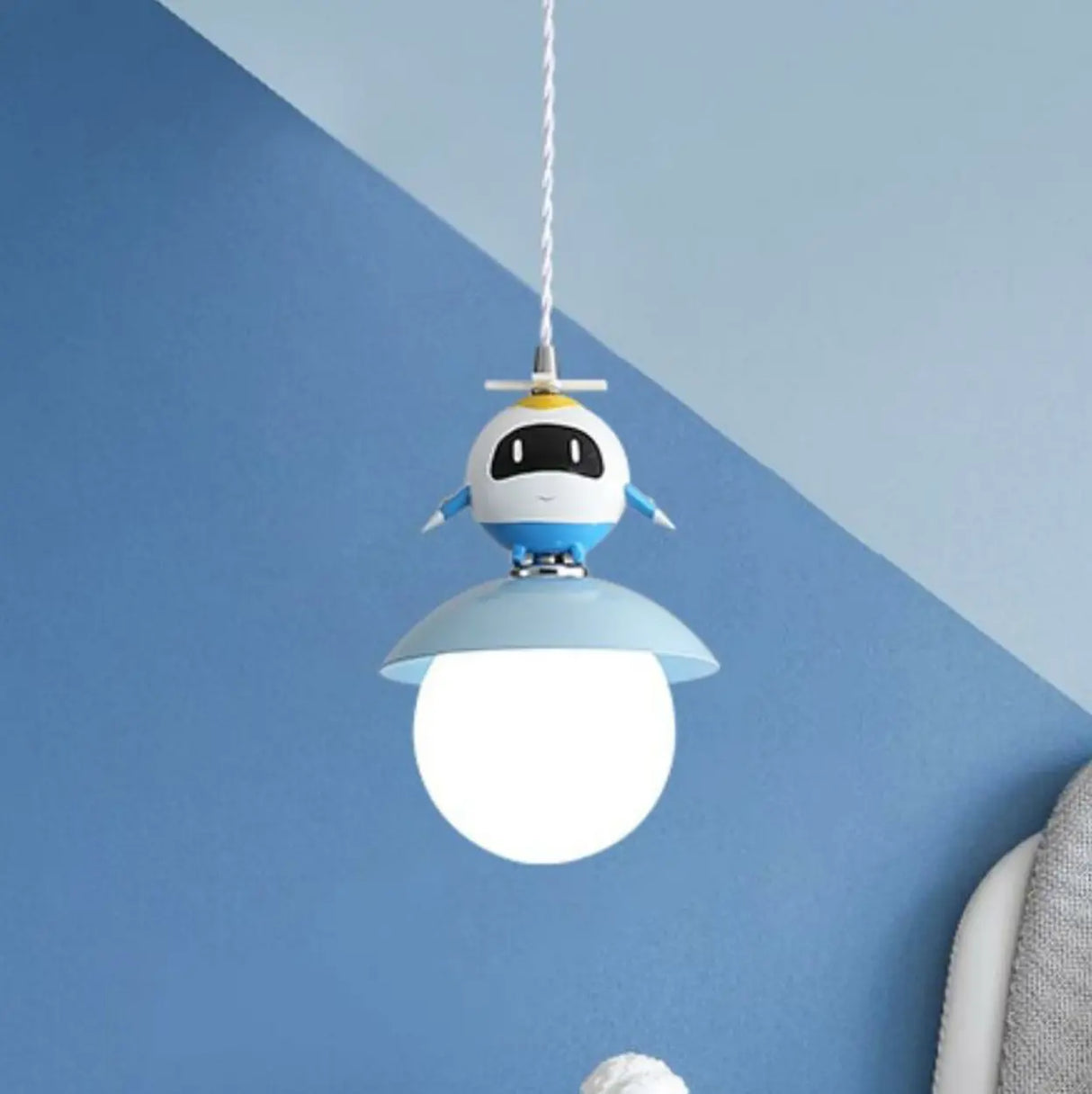 Cute Cartoon Children Room Blue Round Pendant Light Image - 13