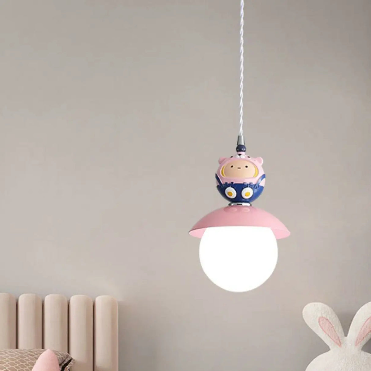 Cute Cartoon Children Room Blue Round Pendant Light Image - 4