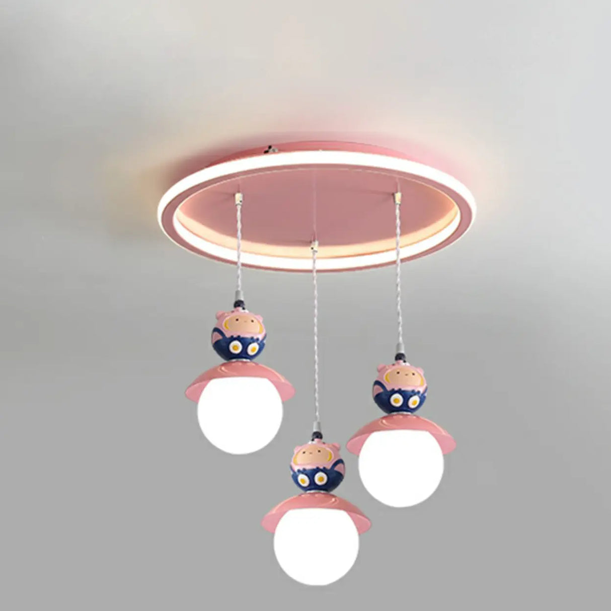 Cute Cartoon Children Room Blue Round Pendant Light Image - 7