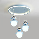 Cute Cartoon Children Room Blue Round Pendant Light Image - 8