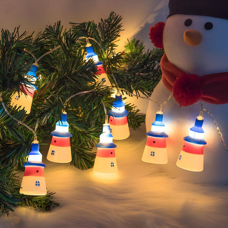 Cute Cartoon Lighthouse LED Christmas String Lights Image - 2