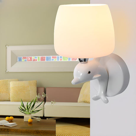 Cute Dolphin-Themed Wall Lamp for Children's Room Image - 1