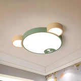 Cute Green Wood Bear Head LED Flush Mount Ceiling Light Image - 2