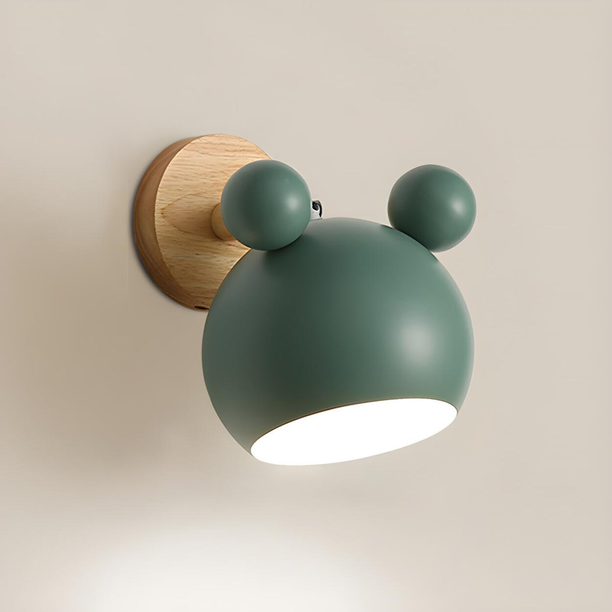 Cute Kid's Room Green Bear Ears Wooden Wall Sconce Image - 12