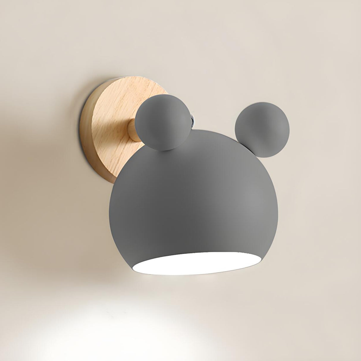 Cute Kid's Room Green Bear Ears Wooden Wall Sconce Image - 2