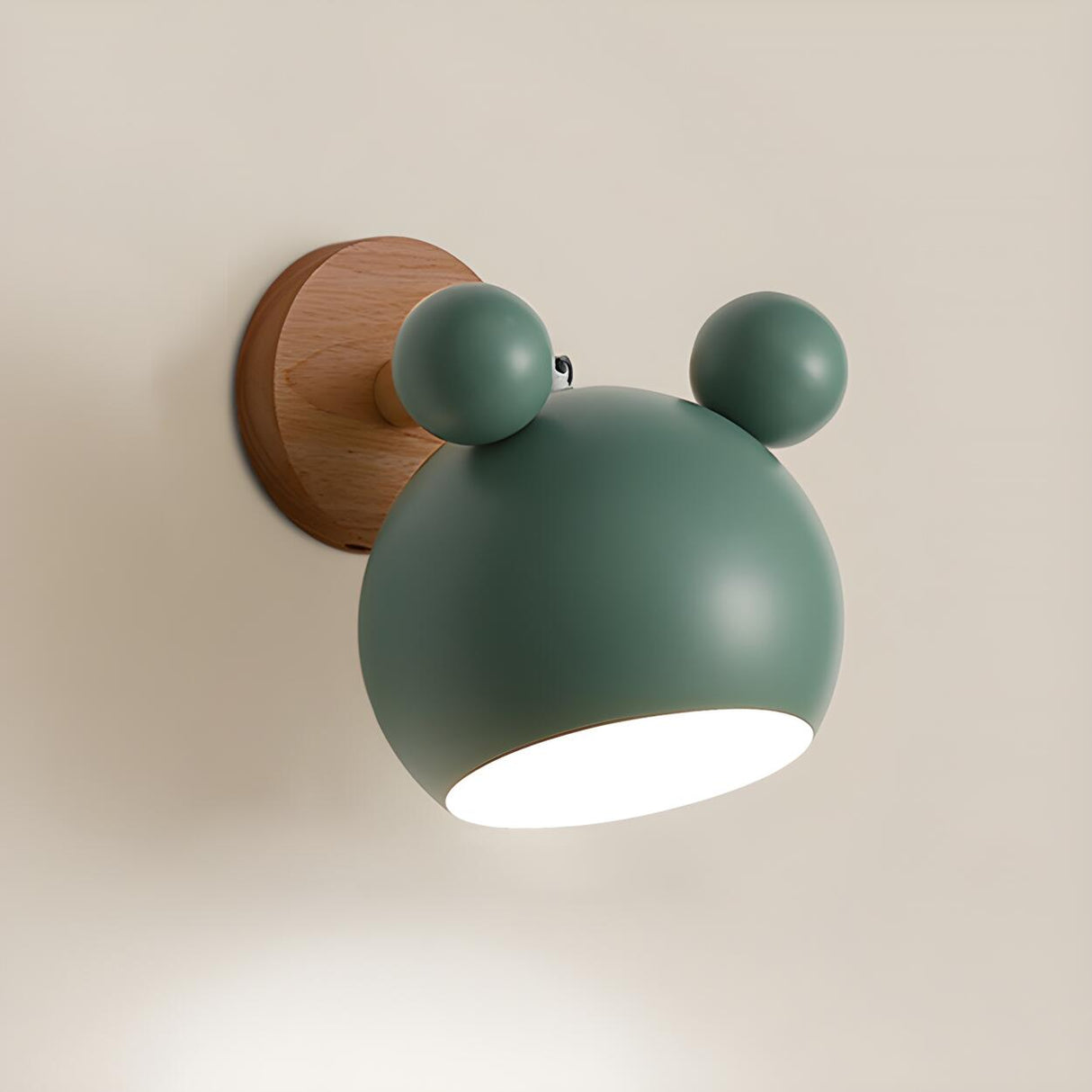 Cute Kid's Room Green Bear Ears Wooden Wall Sconce Image - 23