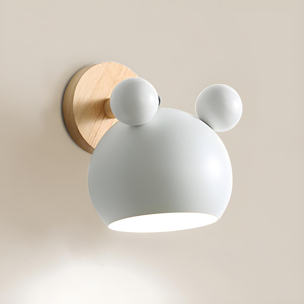 Cute Kid's Room Green Bear Ears Wooden Wall Sconce Image - 3