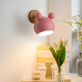 Cute Kid's Room Green Bear Ears Wooden Wall Sconce Image - 4