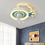 Cute Kids Room 7 Blade Crown Round Ceiling Fan Light Image - 1