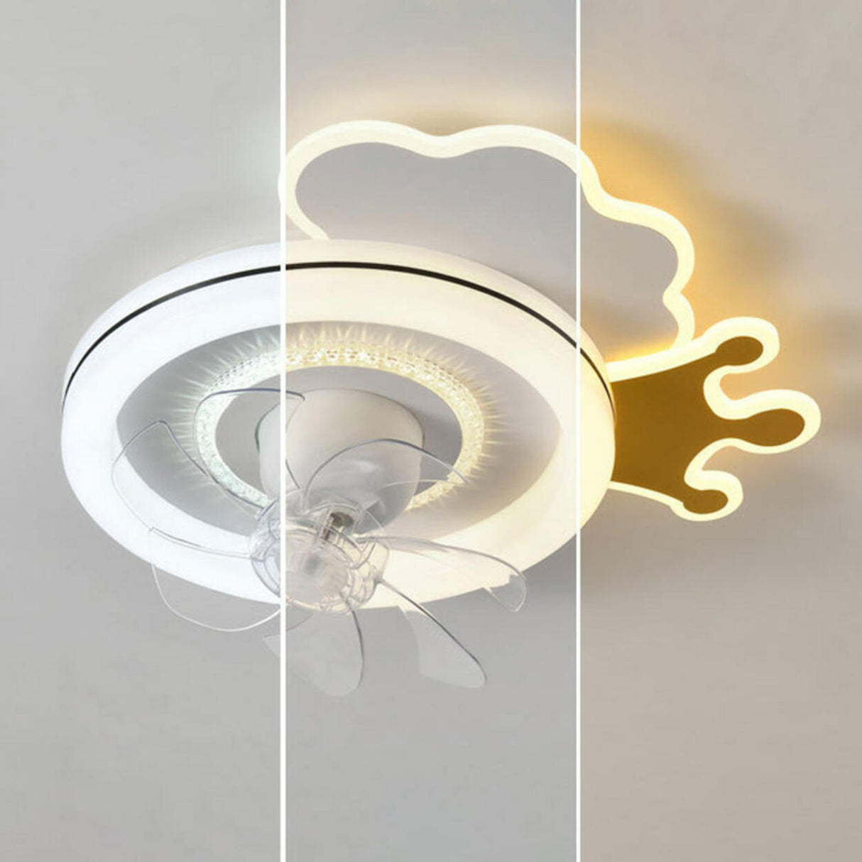 Cute Kids Room 7 Blade Crown Round Ceiling Fan Light Image - 12