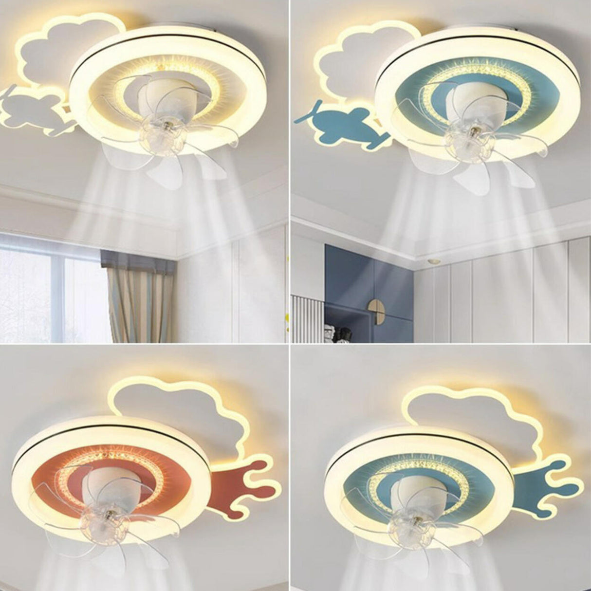 Cute Kids Room 7 Blade Crown Round Ceiling Fan Light Image - 16