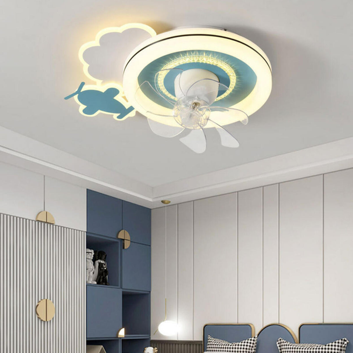 Cute Kids Room 7 Blade Crown Round Ceiling Fan Light Image - 19