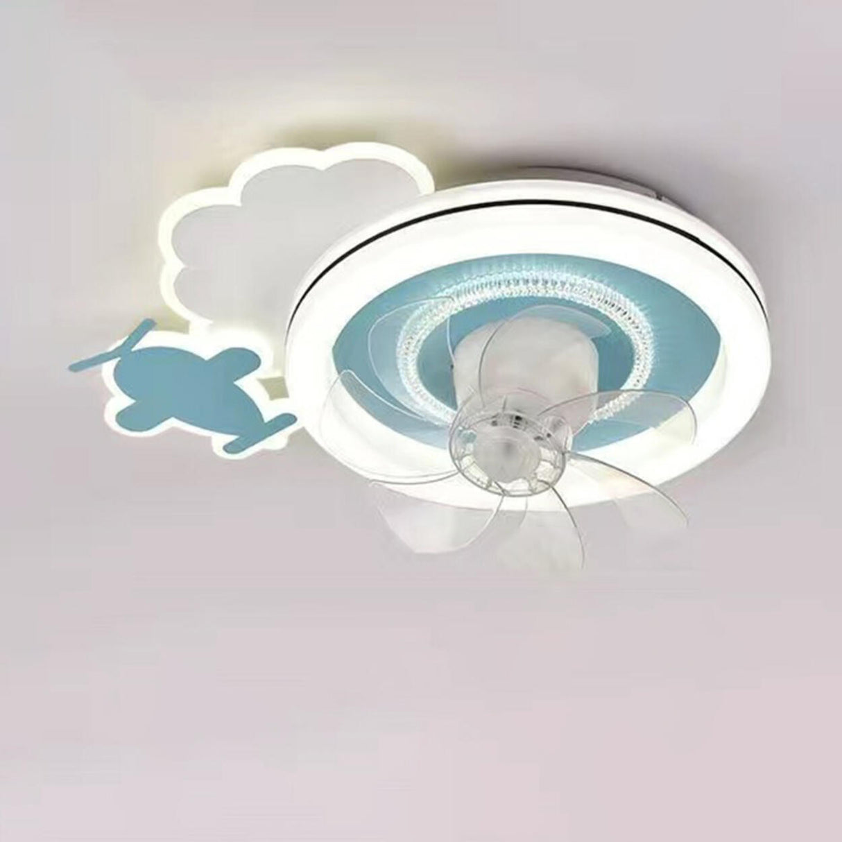 Cute Kids Room 7 Blade Crown Round Ceiling Fan Light Image - 9