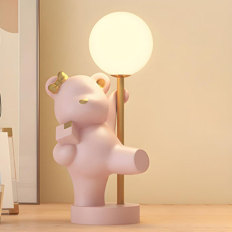 Cute Pink Bear Resin Table Lamp with Dimming Switch Image - 1