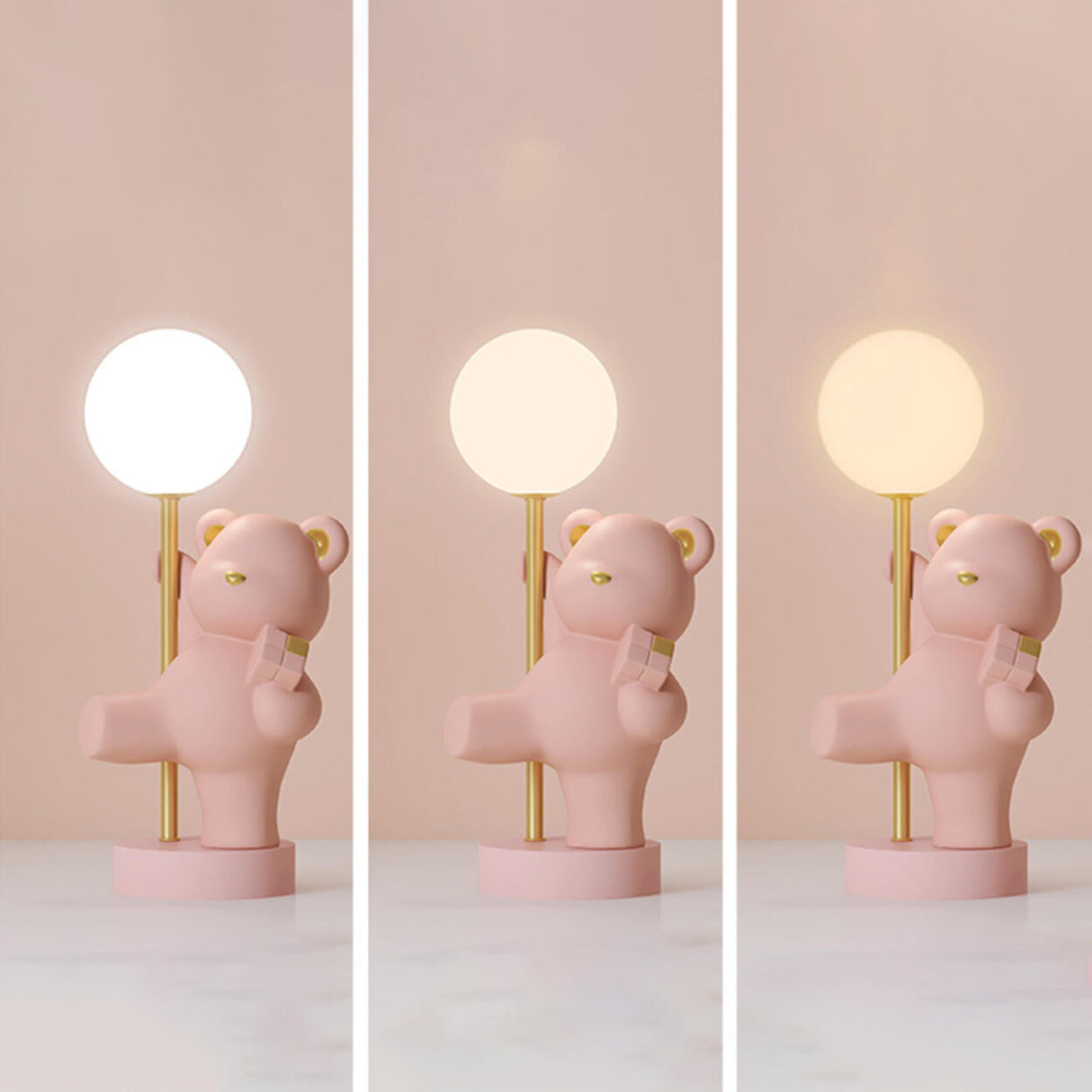 Cute Pink Bear Resin Table Lamp with Dimming Switch Image - 11