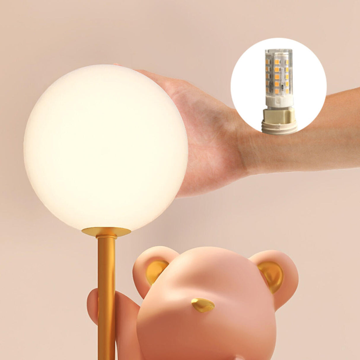 Cute Pink Bear Resin Table Lamp with Dimming Switch Image - 12