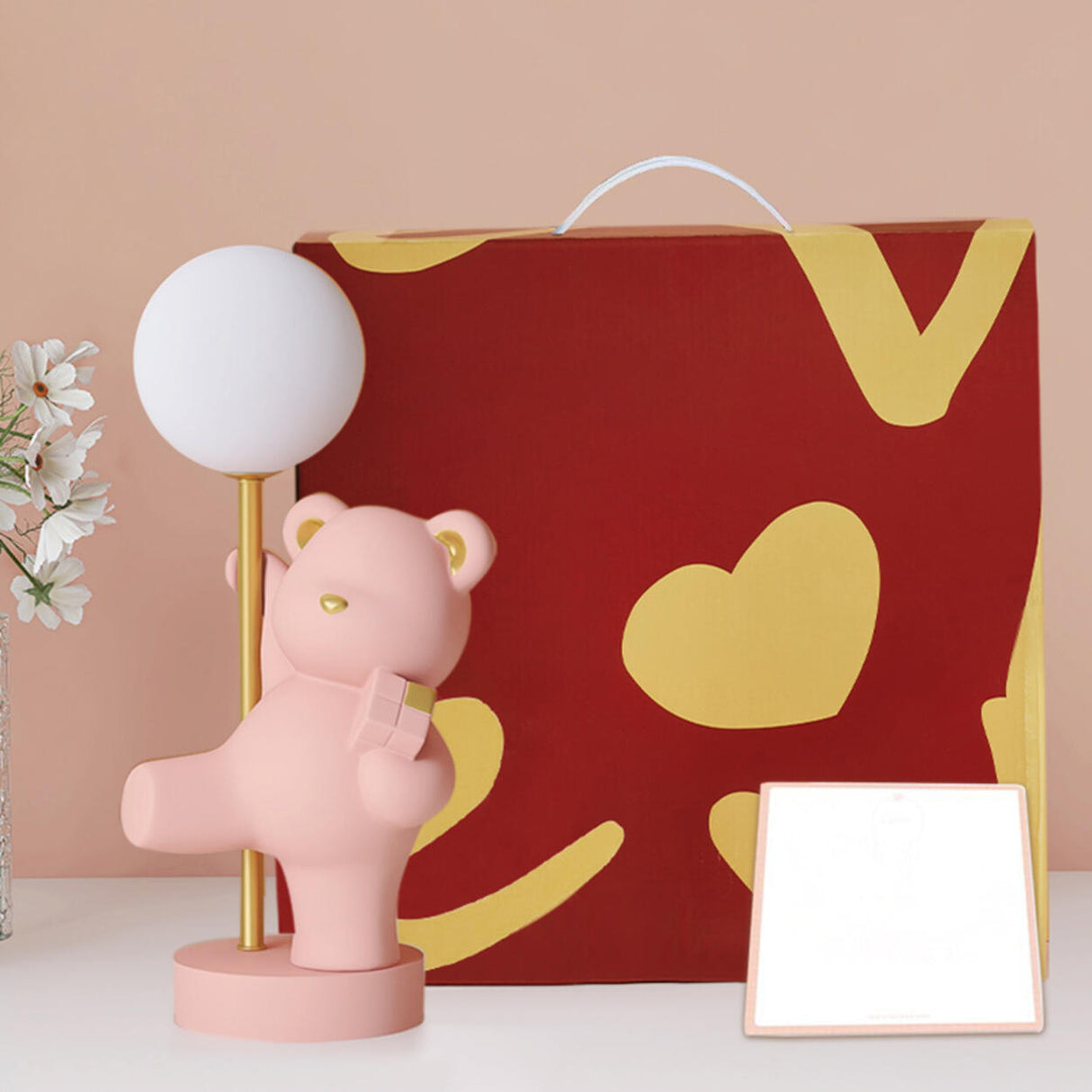 Cute Pink Bear Resin Table Lamp with Dimming Switch Image - 16