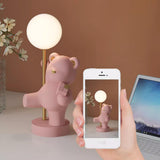 Cute Pink Bear Resin Table Lamp with Dimming Switch Image - 19