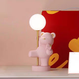 Cute Pink Bear Resin Table Lamp with Dimming Switch Image - 2