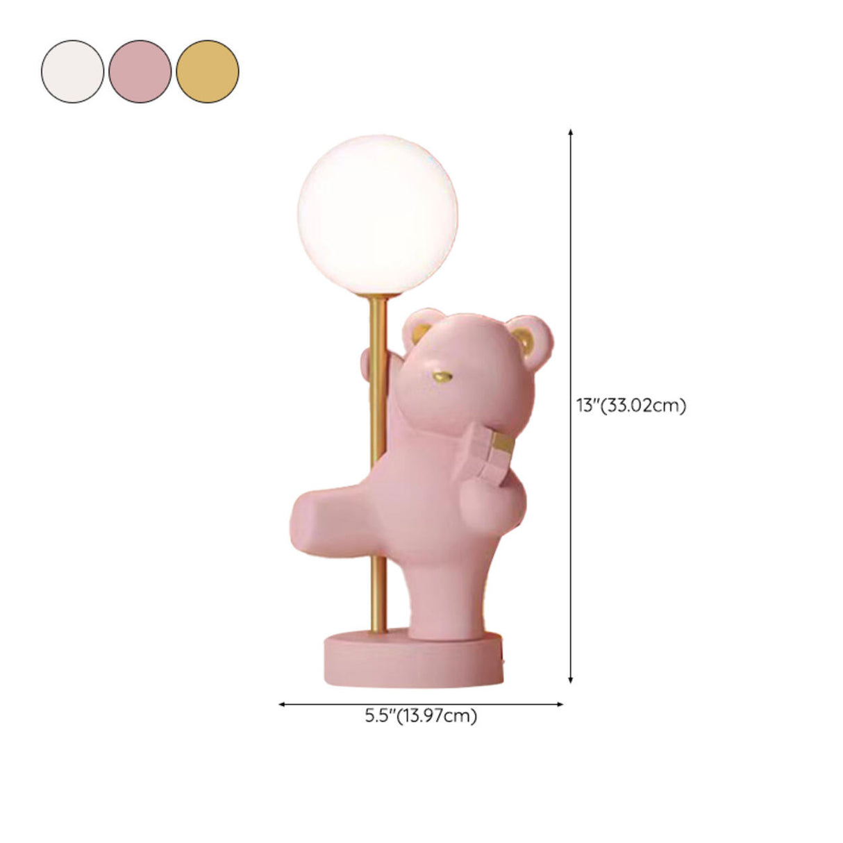 Cute Pink Bear Resin Table Lamp with Dimming Switch 