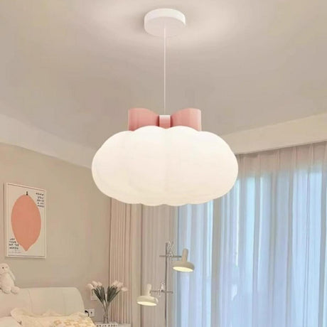 Cute Pink Bow White Cloud Acrylic Bedroom Pendant Light Image - 1