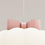 Cute Pink Bow White Cloud Acrylic Bedroom Pendant Light Image - 8