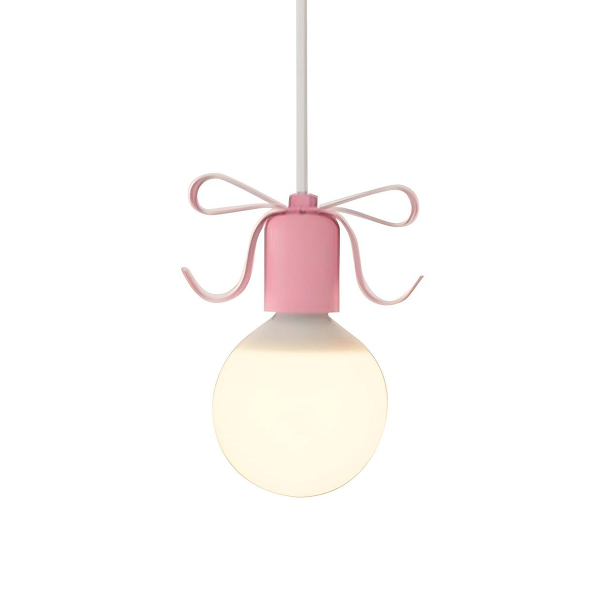 Cute Pink Bow White Globe Children Room Pendant Light Image - 3