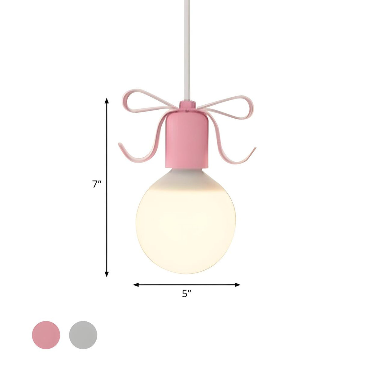 Cute Pink Bow White Globe Children Room Pendant Light 