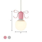 Cute Pink Bow White Globe Children Room Pendant Light #size