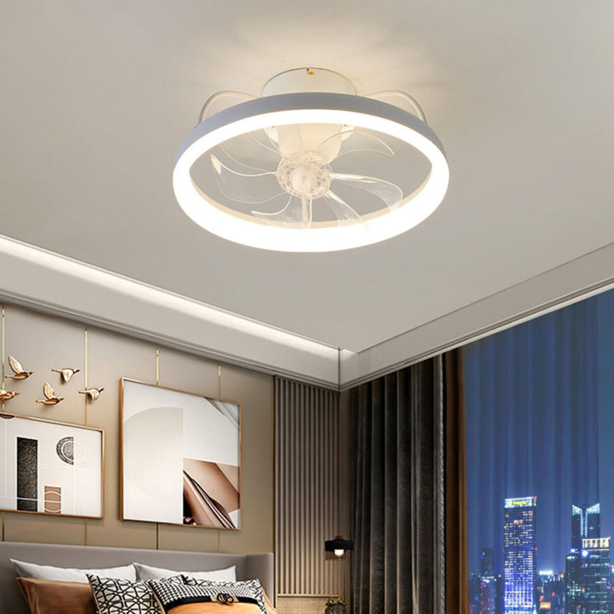 Cute Round 7 Blades Dimmable Modern Ceiling Fan Light Image - 2