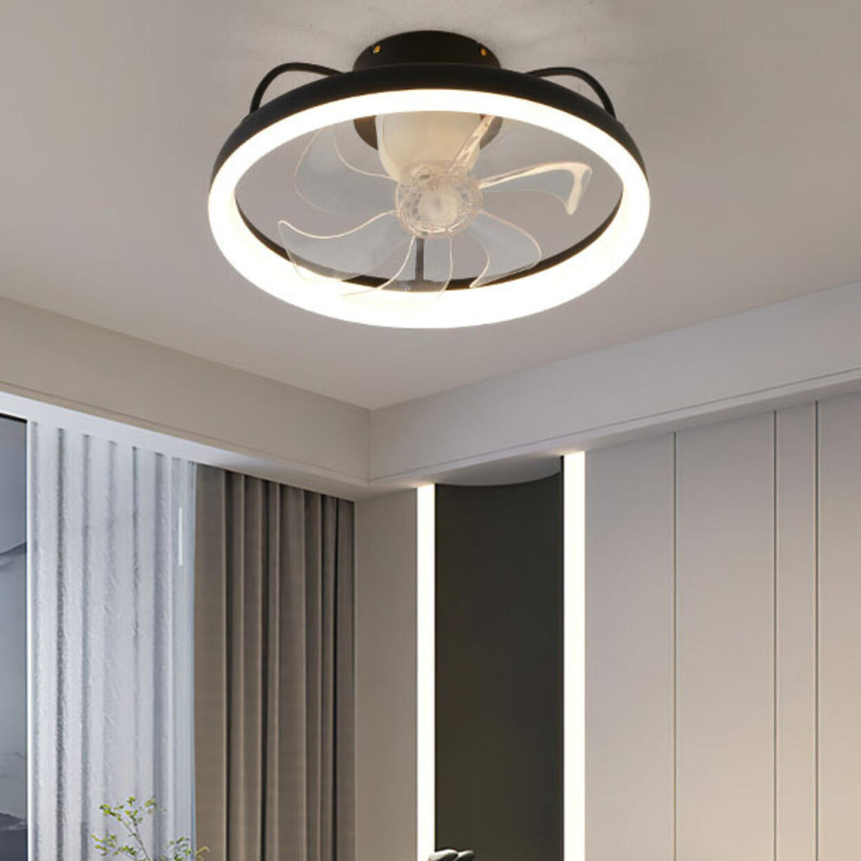 Cute Round 7 Blades Dimmable Modern Ceiling Fan Light Image - 3