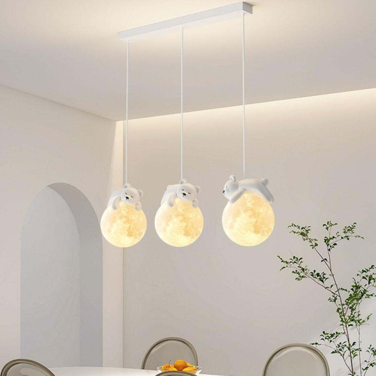 Cute White Bear and Moon LED Island Pendant Light Image - 4