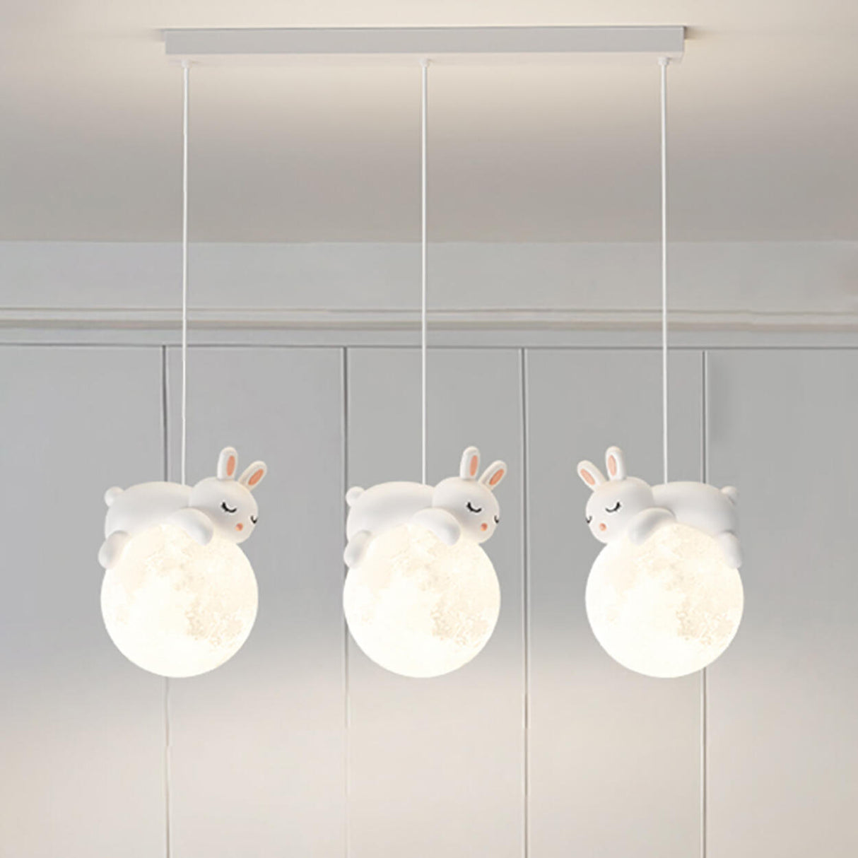 Cute White Bear and Moon LED Island Pendant Light Image - 5