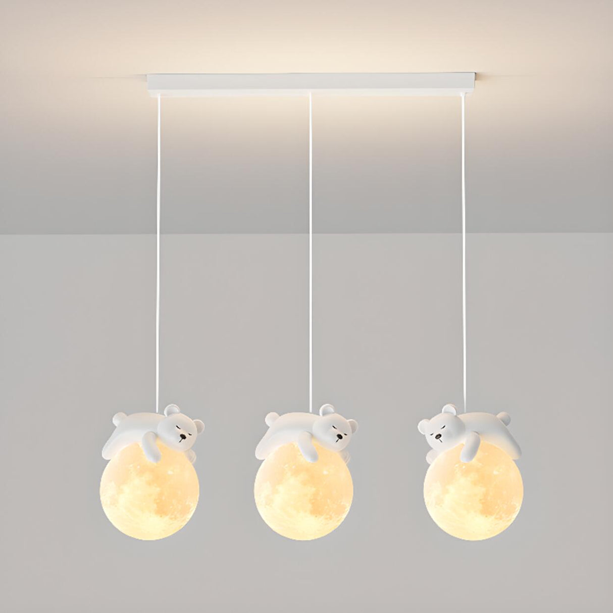 Cute White Bear and Moon LED Island Pendant Light Image - 8