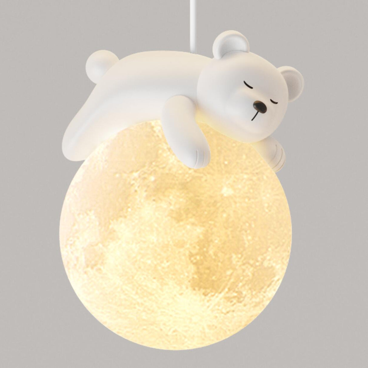 Cute White Bear and Moon LED Island Pendant Light Image - 9