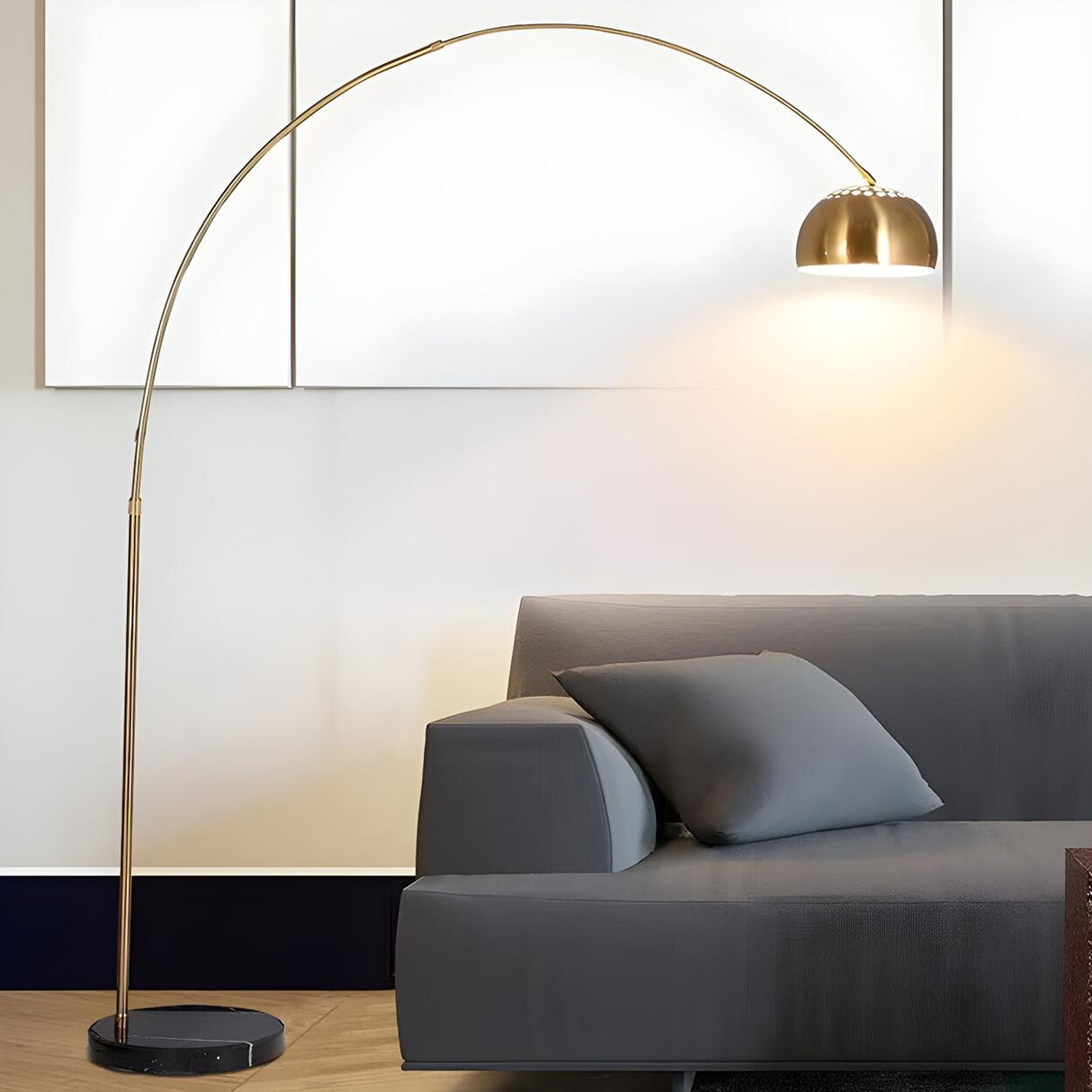 Cutting-edge Gold Dome and Arc Metallic Floor Lamp Image - 1