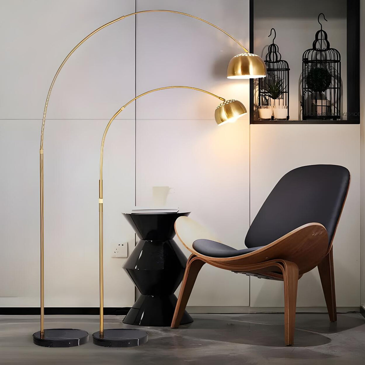 Cutting-edge Gold Dome and Arc Metallic Floor Lamp Image - 11