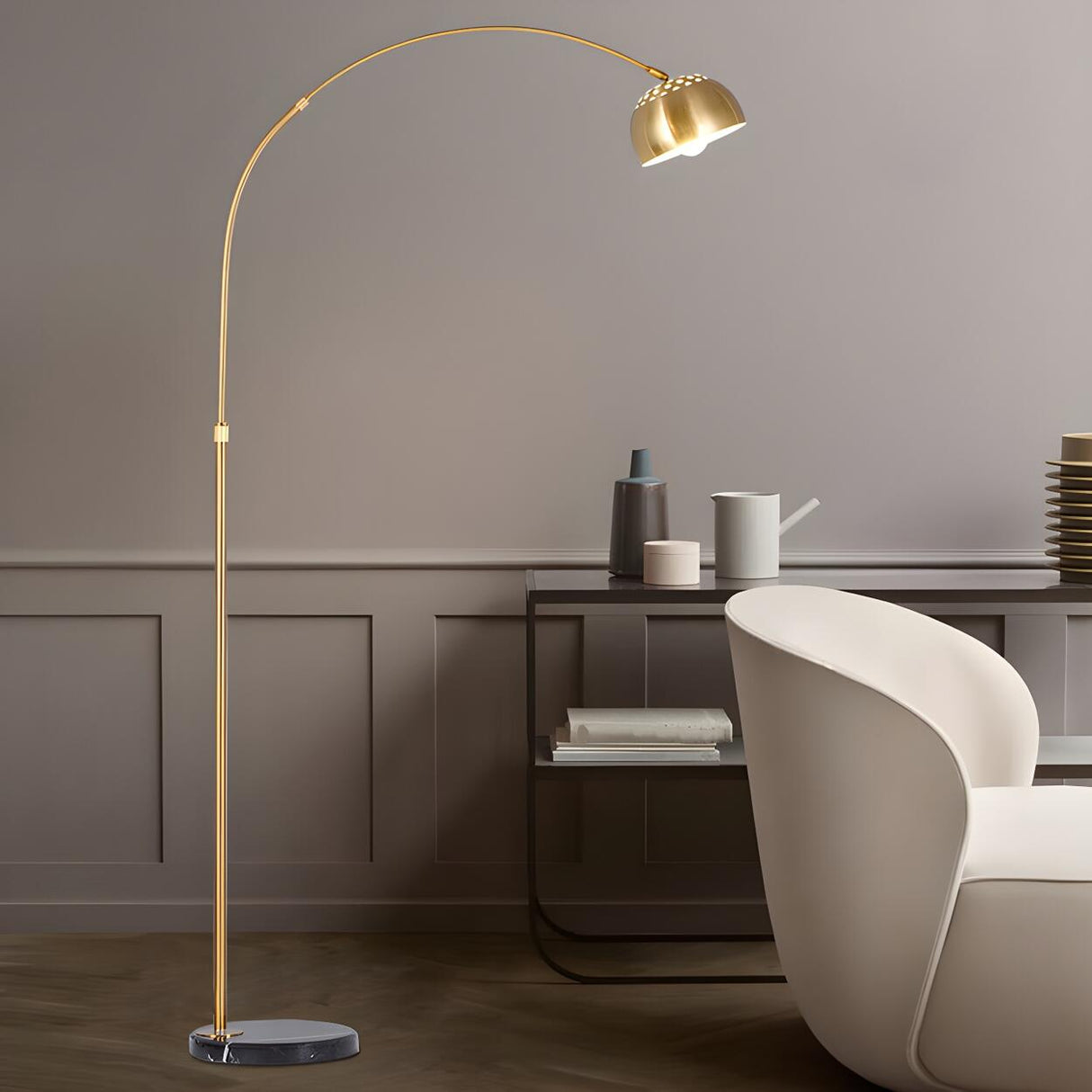 Cutting-edge Gold Dome and Arc Metallic Floor Lamp Image - 3