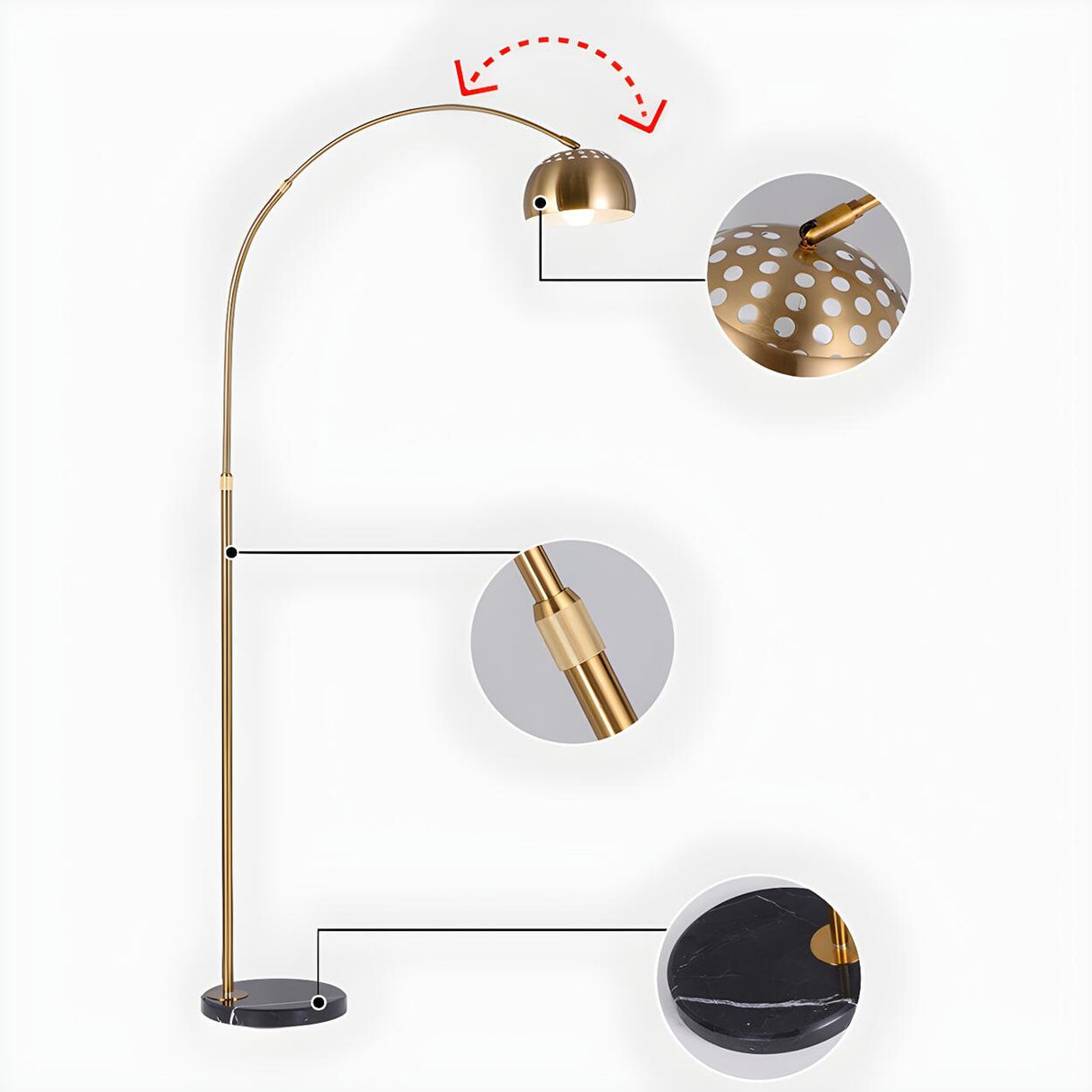 Cutting-edge Gold Dome and Arc Metallic Floor Lamp Image - 8